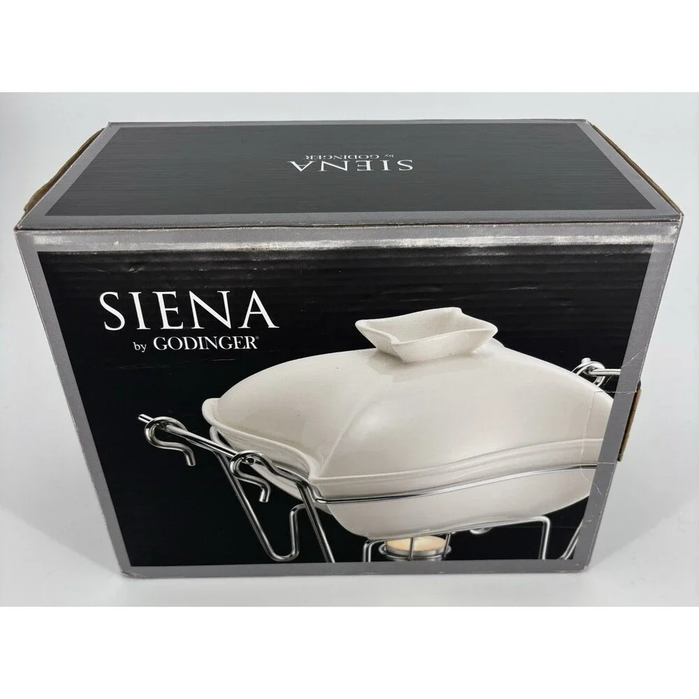 New In Box Siena By Godinger Single Covered Ceramic Baker Buffet Server 1 Quart